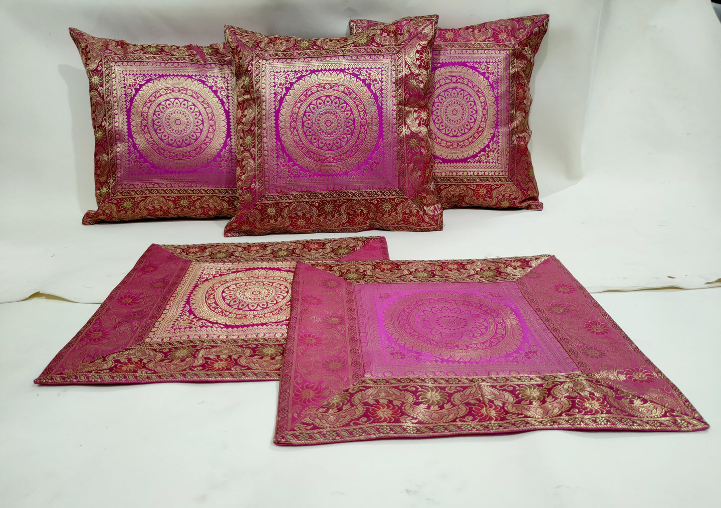 Banarasi Silk Cushion Cover (Set of 5 Pcs)