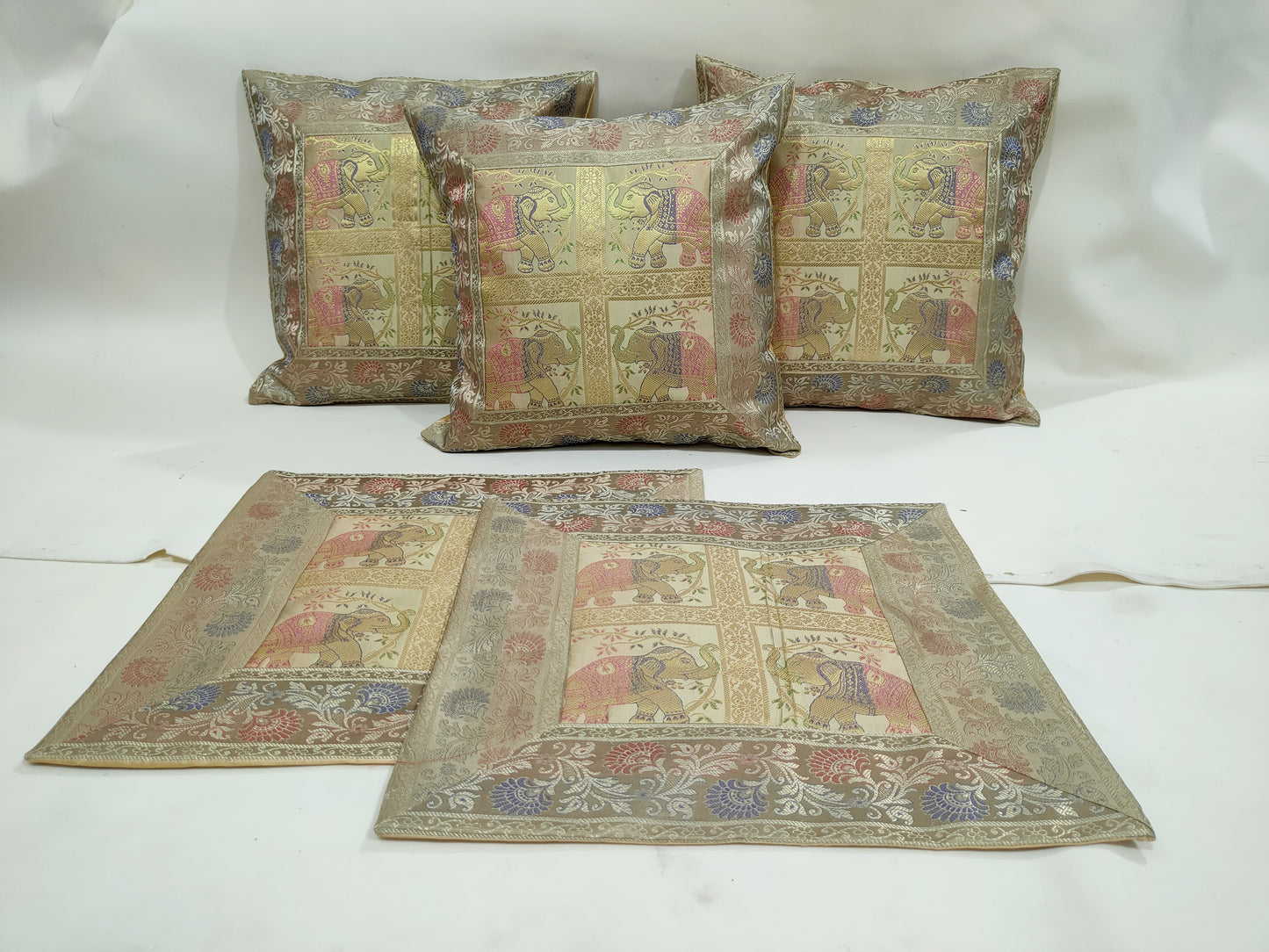 Banarasi Silk Cushion Cover (Set of 5 Pcs)