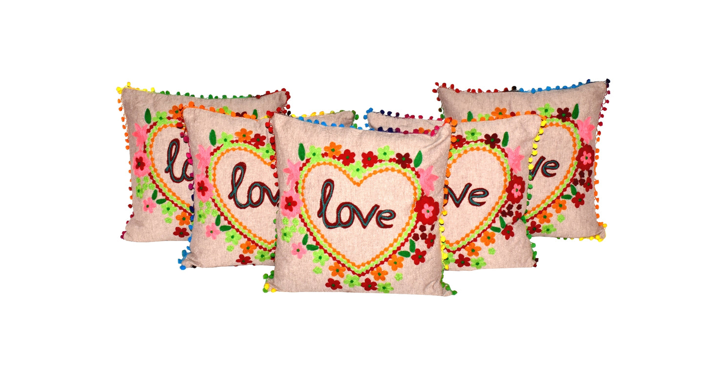 Woolen Thread Embroidery Cushion Cover (Set of 5 Pcs)