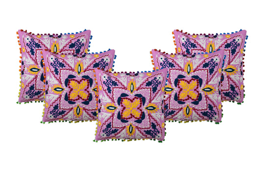 Woolen Thread Embroidery Cushion Cover (Set of 5 Pcs)
