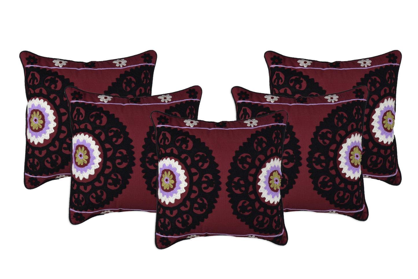 Woolen Thread Embroidery Cushion Cover (Set of 5 Pcs)