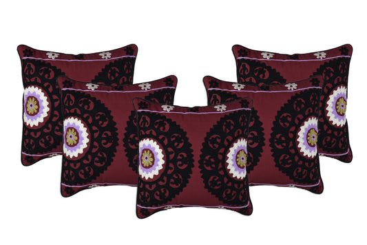 Woolen Thread Embroidery Cushion Cover (Set of 5 Pcs)