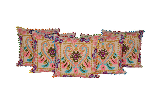 Woolen Thread Embroidery Cushion Cover (Set of 5 Pcs)