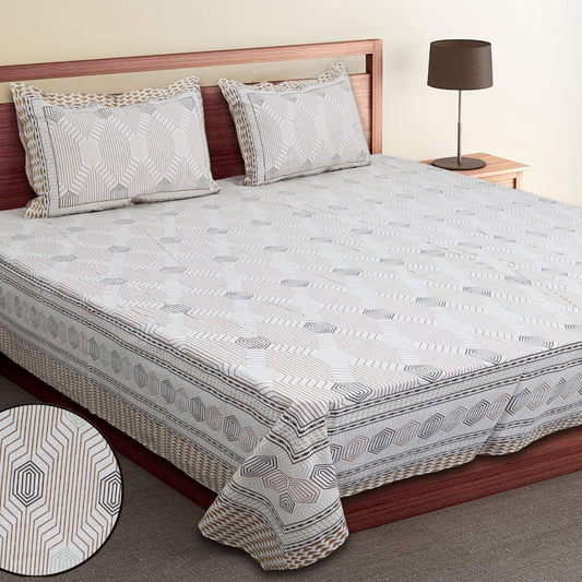 GEOMETRICAL-Style with Reversible Printed King-Size Bed Sheet Set