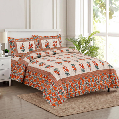 Rose Pattern King Size Cotton Bedsheet Set