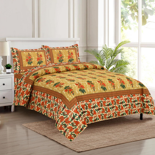 Rose Pattern King Size Cotton Bedsheet Set